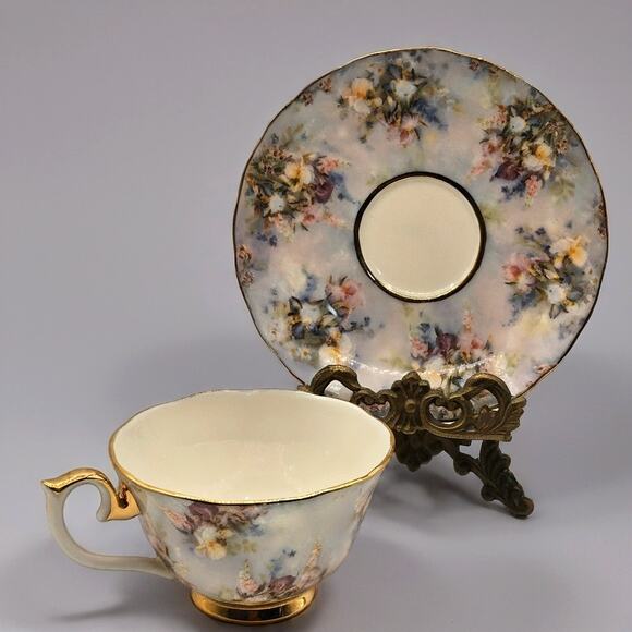 Vintage Bradford Editions Lena Liu "Cherished" Floral Teacup & Saucer Set - Picture 2 of 6